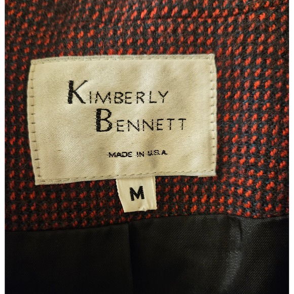 Kimberly Bennett Vintage Wool Blazer Red Black Micro Check Made in USA Medium - Picture 2 of 12